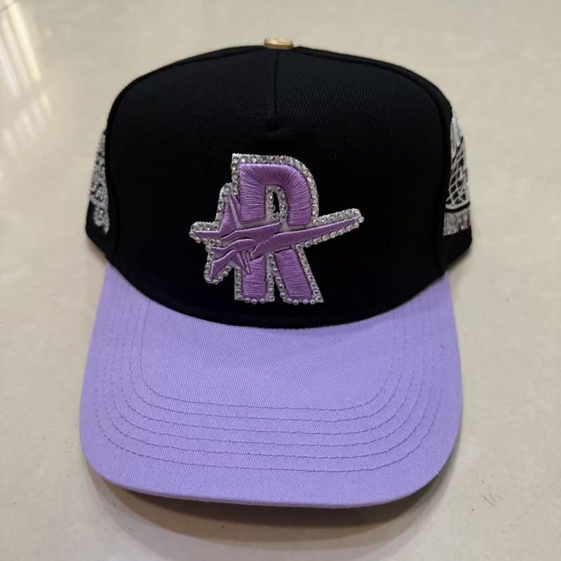 Baseball Cap Fitted - コントラストブリム3D刺繍ラフプレイハット、マルチトーンラインストーン刺繍ストリートウェア、調節可能なベースボールキャップ