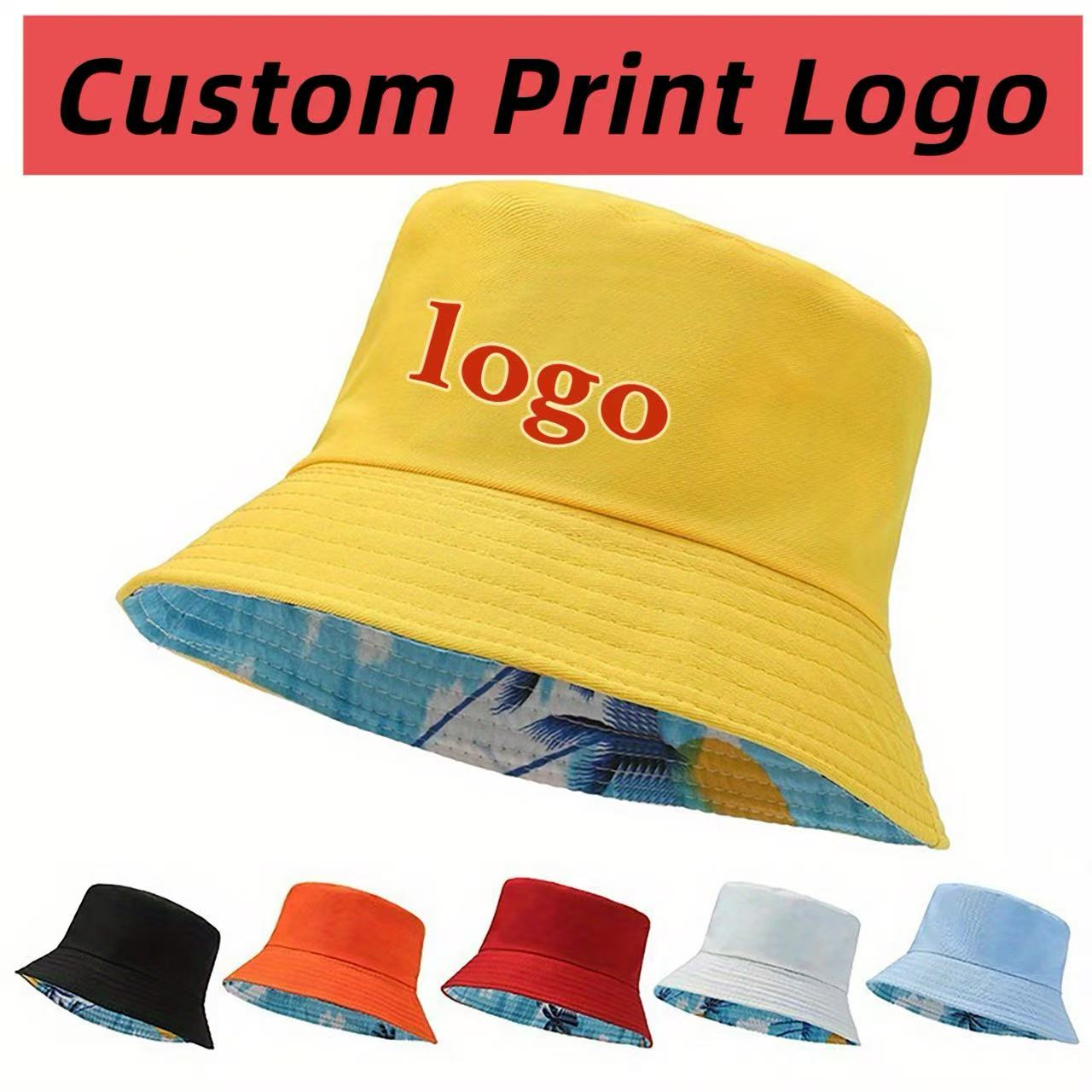 Baseball Cap Fitted - カスタマイズされたプリントロゴソリッドカラーとココナッツツリー柄の両面フィッシャーマンキャップ、メンズ＆レディースファッションフラットトップ日よけ帽子