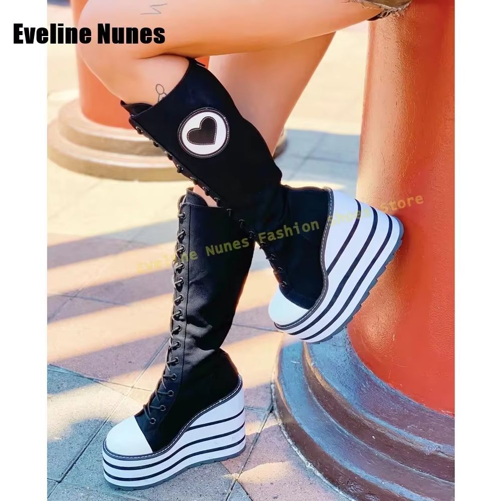 Girl Fashion Street - ピンクデニムプラットフォームクロストゥアンクルブーツラウンドトゥ厚底高さ増加ミックスカラースパイシーガールファッションパンプス春