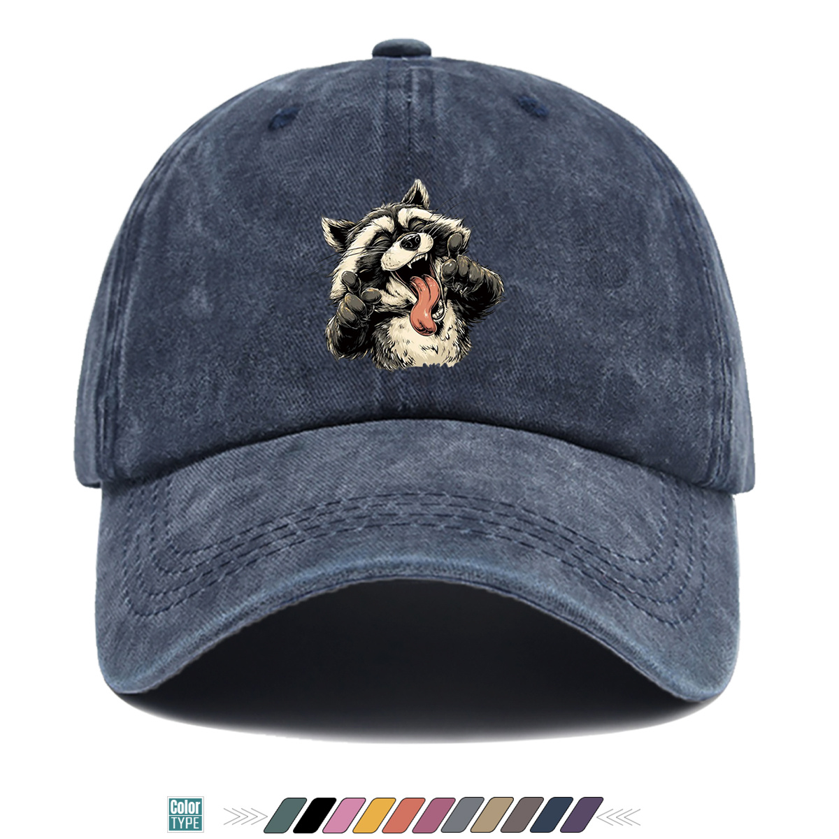 Quirky Street Fashion - 1pc 風変わりな笑顔のアライグマプリント野球帽、トレンディなストリートヒップホップハット、個性的なファッション多用途ユニセックス調節可能なダックビ