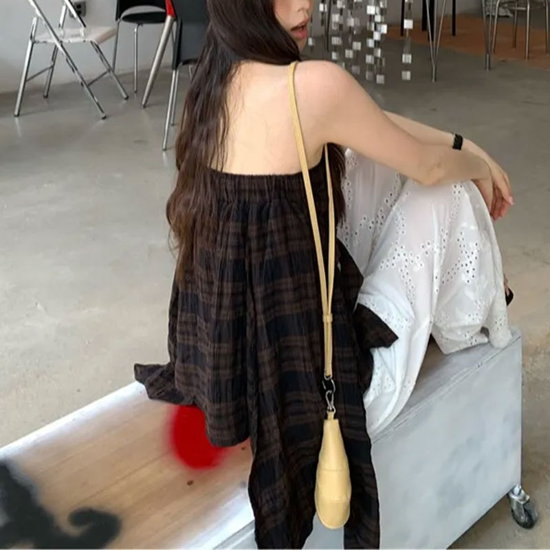 Korean Street Fashion Female - ファッション不規則なヴィンテージチェック柄韓国ミニスカート夏ハイウエスト女性服ストリートダンス弾性非対称スカート