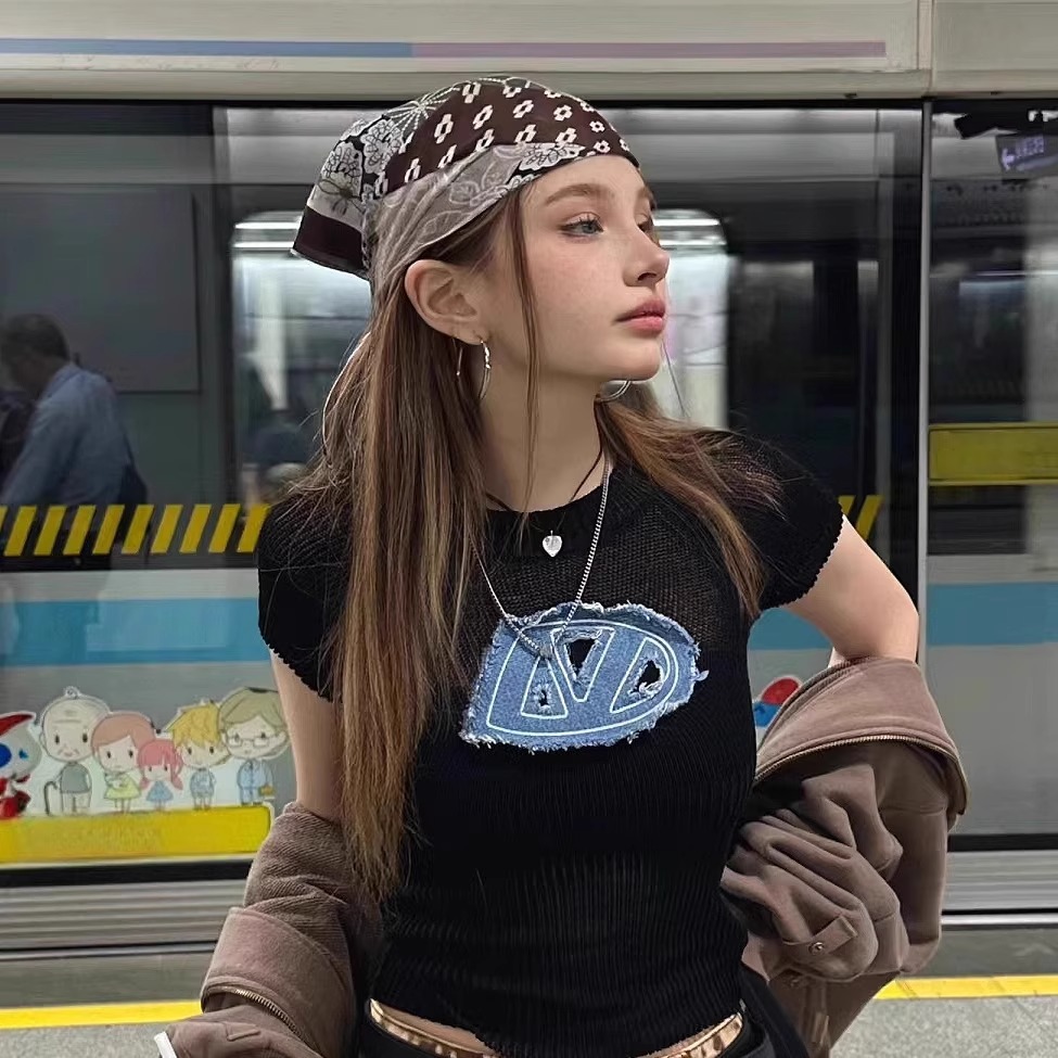 Girl Fashion Street - レトロアメリカンスタイルヘッドスカーフヘッドバンド装飾トレンディスイートクールスパイシーガールY2kストリートファッショナブルヘアスカーフスクエアスカーフ