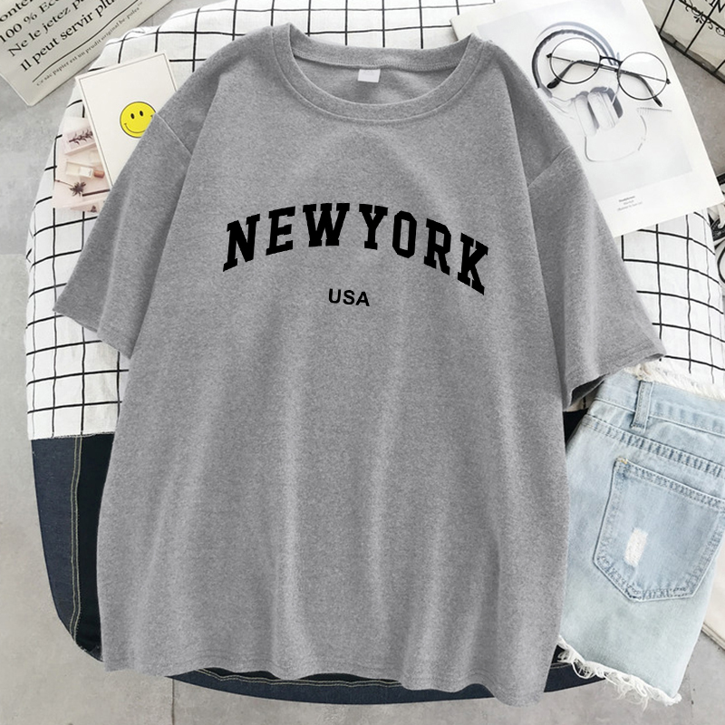 Street Fashion Of New York - 女性のレタリングTシャツ,新しいyork,usa,都市,スポーツ,綿,カジュアル,特大,半袖