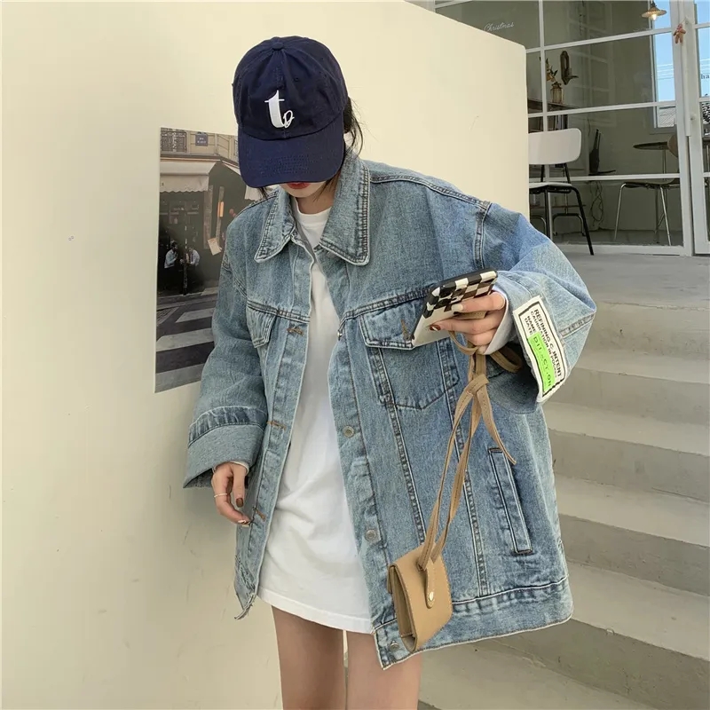 Korean Street Fashion Female - ハイストリートファッション オーバーサイズデニムジャケット レディース 韓国風 ルーズ 長袖