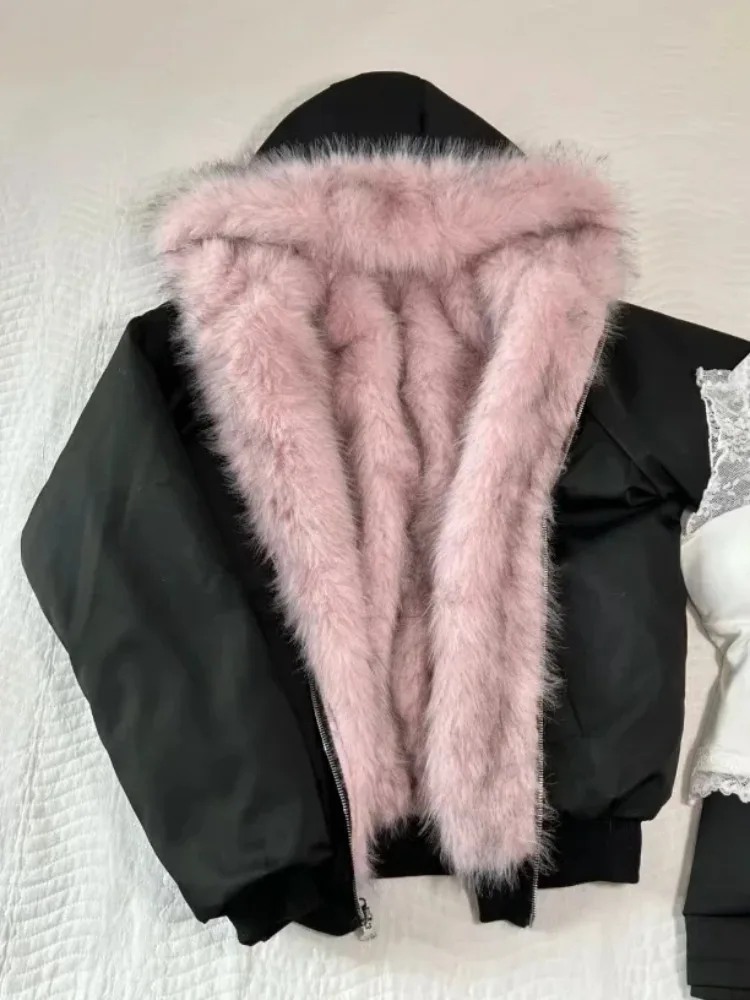Korean Street Fashion Female - 女性用フード付きファーコート,ヴィンテージアメリカンジャケット,女の子用スパイスデザインジャケット,韓国ファッション,y2k婦人服,ハイストリート,冬