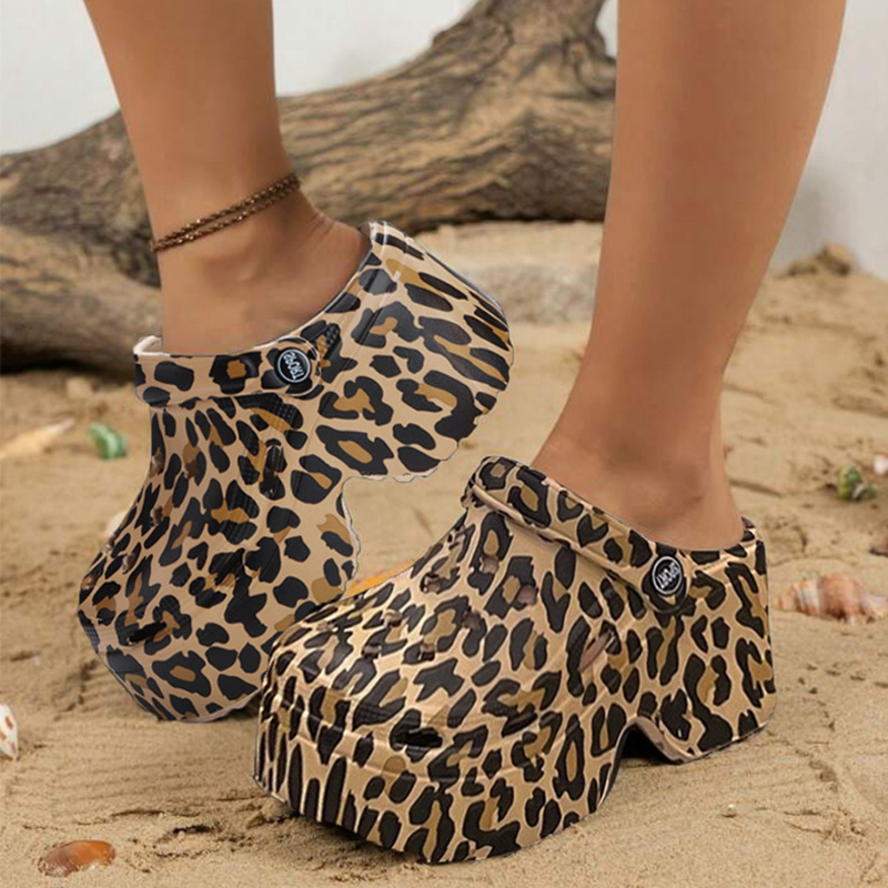 Girl Fashion Street - 女性のためのヒョウ柄の厚底サンダル,つま先の開いた靴,ハイヒール,ビーチサンダル,ファッショナブルな夏の靴,ストリート,新しい