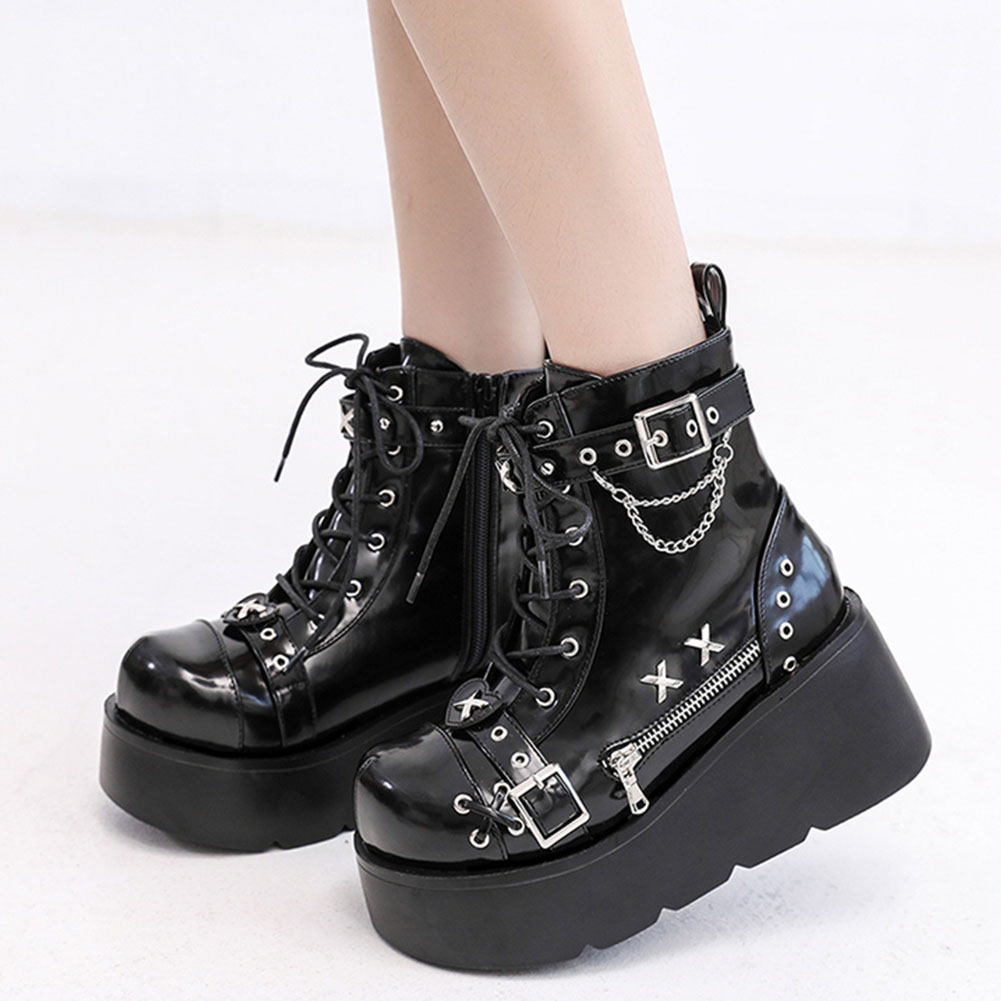 Girl Fashion Street - 女性の足首の靴,ファッショナブルなバックル,ジッパー,パンク,パーティー,ストリート