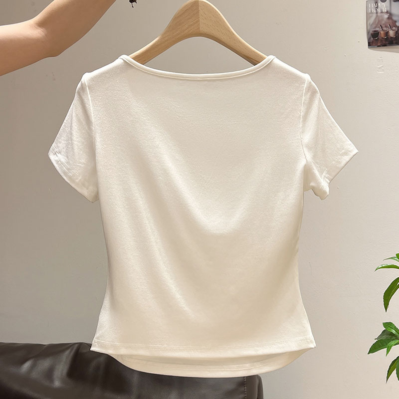 女性の半開襟ボタン T シャツカジュアルスリムフィット半袖  - Korean Street Fashion Female のレビューと価格