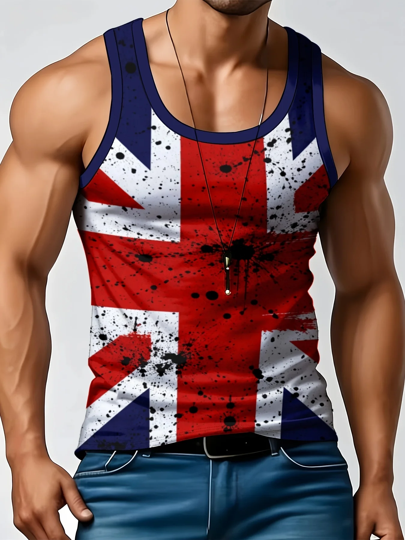 ヴィンテージスプラッシュインク英国プリント男性タンクトップレ - Street Fashion Uk のレビューと価格