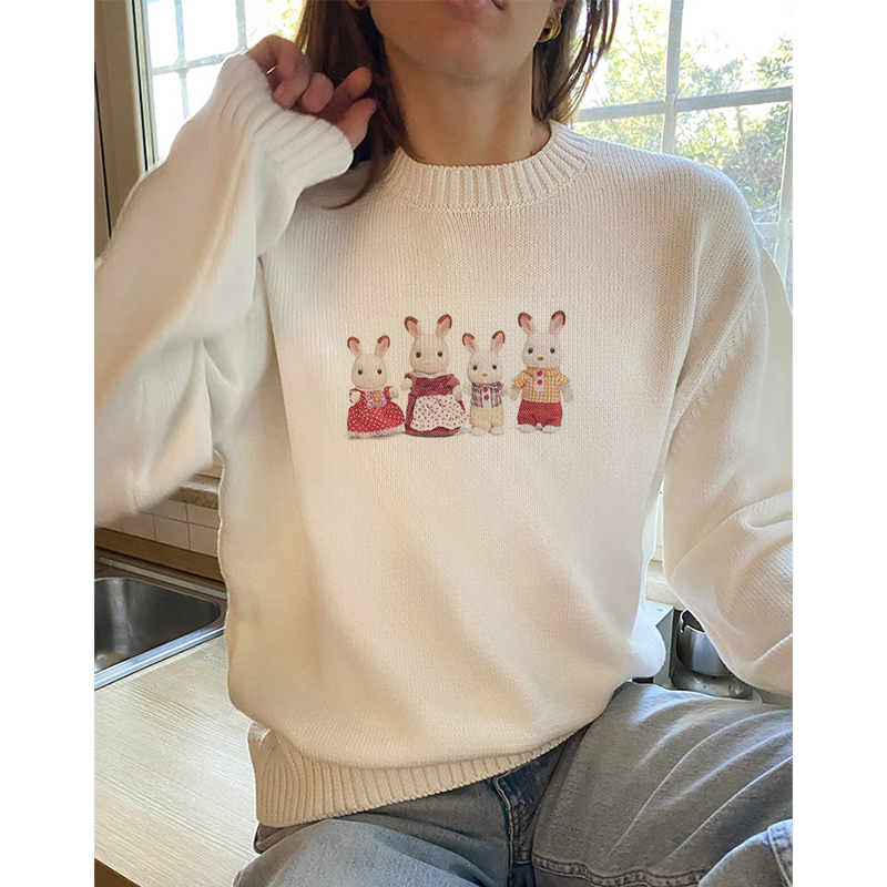 男性と女性のためのウサギ柄のニットセーター,レトロなセーター - Korean Street Fashion Female のレビューと価格