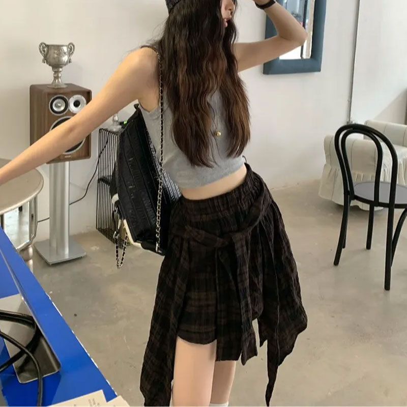 ファッション不規則なヴィンテージチェック柄韓国ミニスカート夏 - Korean Street Fashion Female のレビューと価格