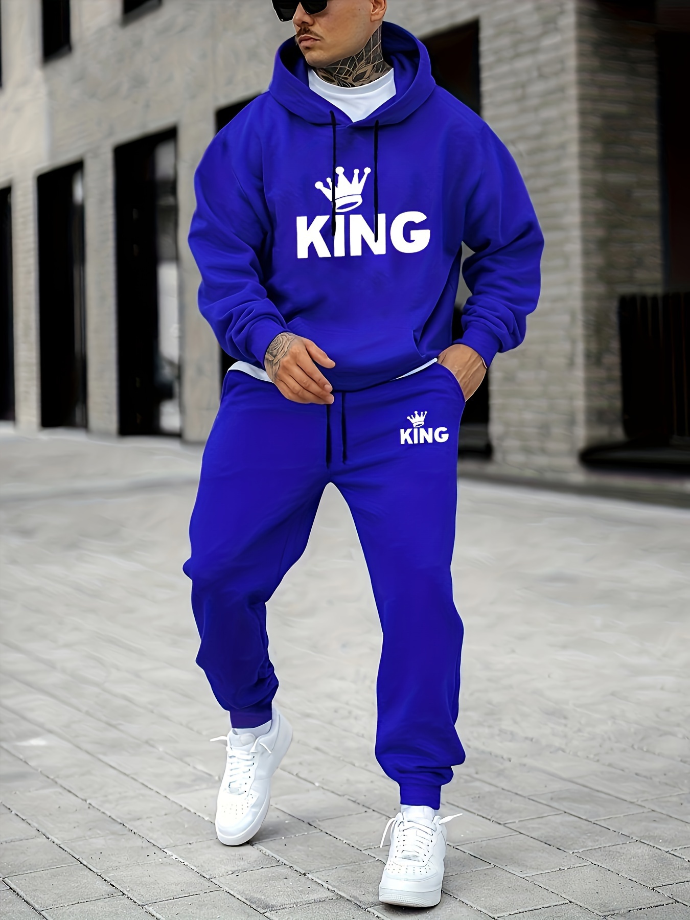 メンズ キングクラウンプリントトラックスーツ 2ピースセット - Street Fashion Outfit のレビューと価格