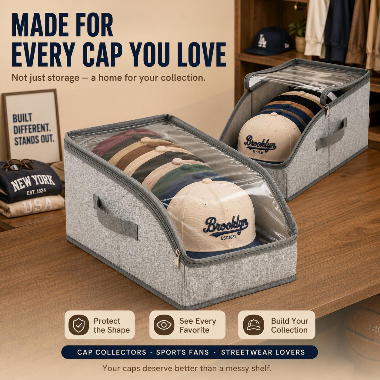野球帽オーガナイザー収納バッグ（透明窓付き）、折りたたみ式、 - Baseball Cap Fitted のレビューと価格