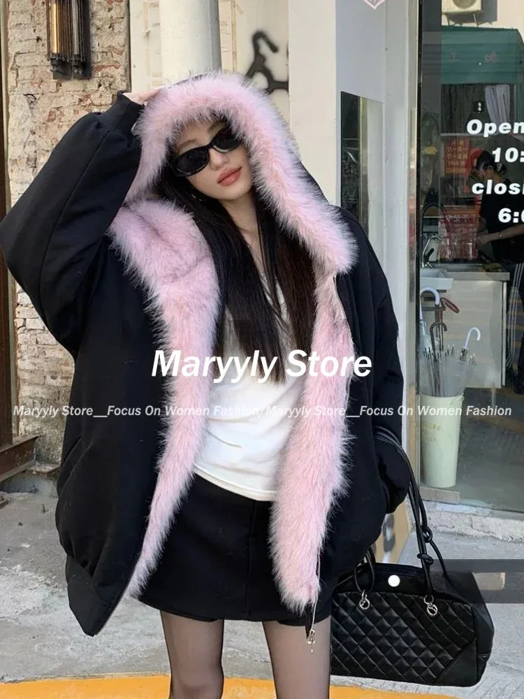 女性用フード付きファーコート,ヴィンテージアメリカンジャケッ - Korean Street Fashion Female のレビューと価格