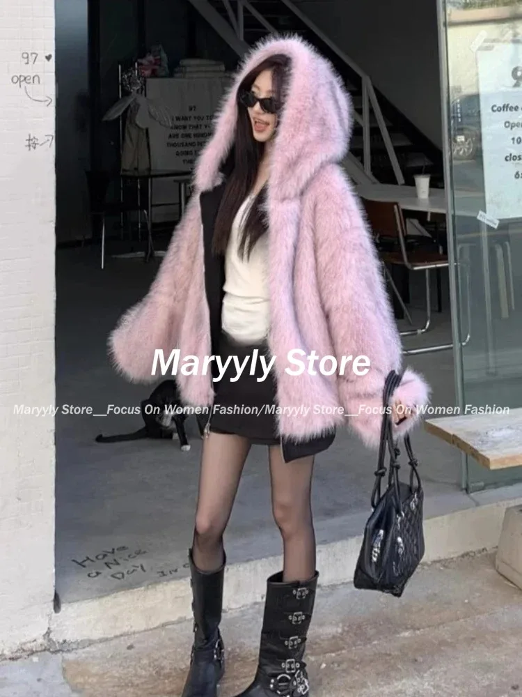 女性用フード付きファーコート,ヴィンテージアメリカンジャケッ - Korean Street Fashion Female のレビューと価格