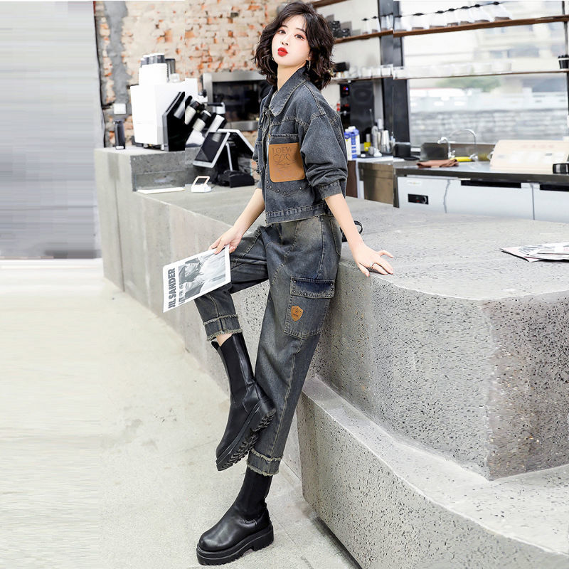 女性の春秋のファッションフライドストリートカウボーイスーツ春 - Korean Street Fashion Female のレビューと価格