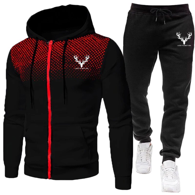 2026新作 メンズセット ジップアップパーカーと黒のスウェ - Street Fashion Outfit のレビューと価格