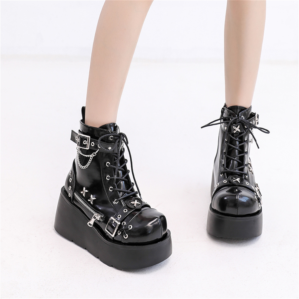 女性の足首の靴,ファッショナブルなバックル,ジッパー,パンク - Girl Fashion Street のレビューと価格