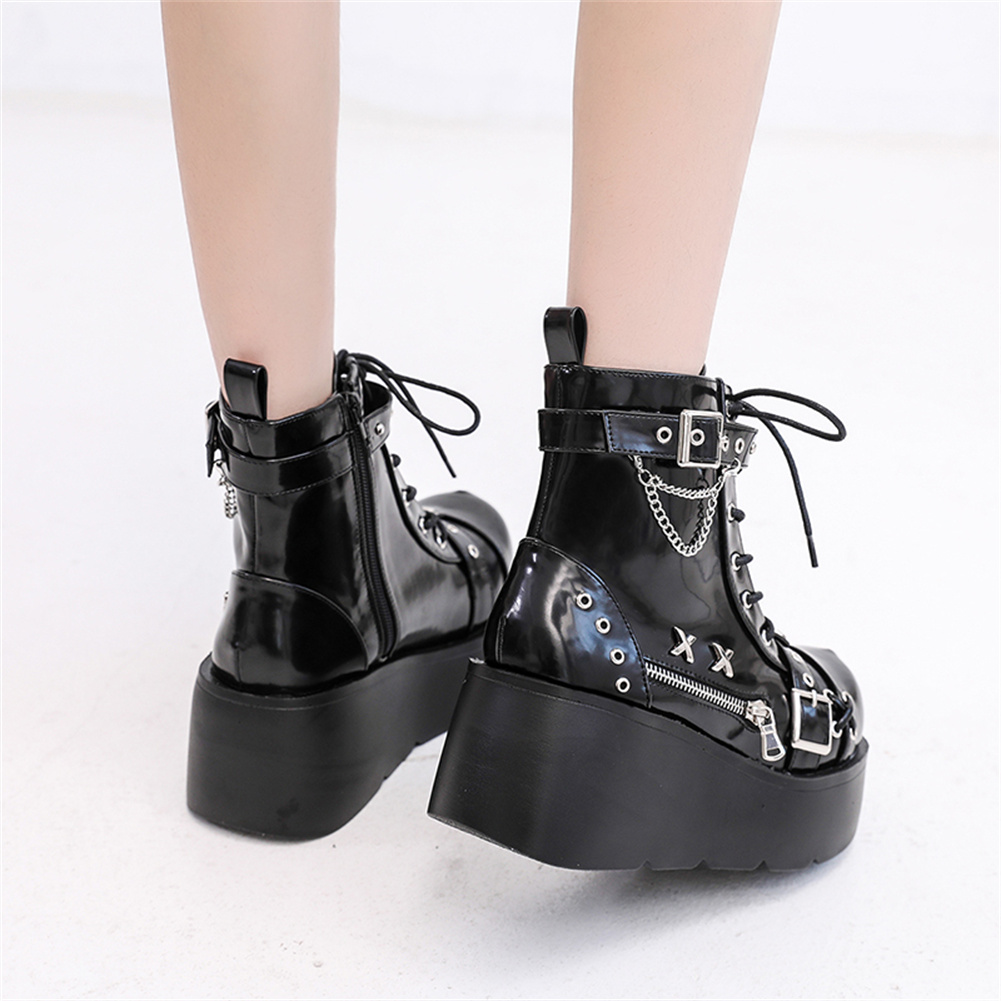 女性の足首の靴,ファッショナブルなバックル,ジッパー,パンク - Girl Fashion Street のレビューと価格