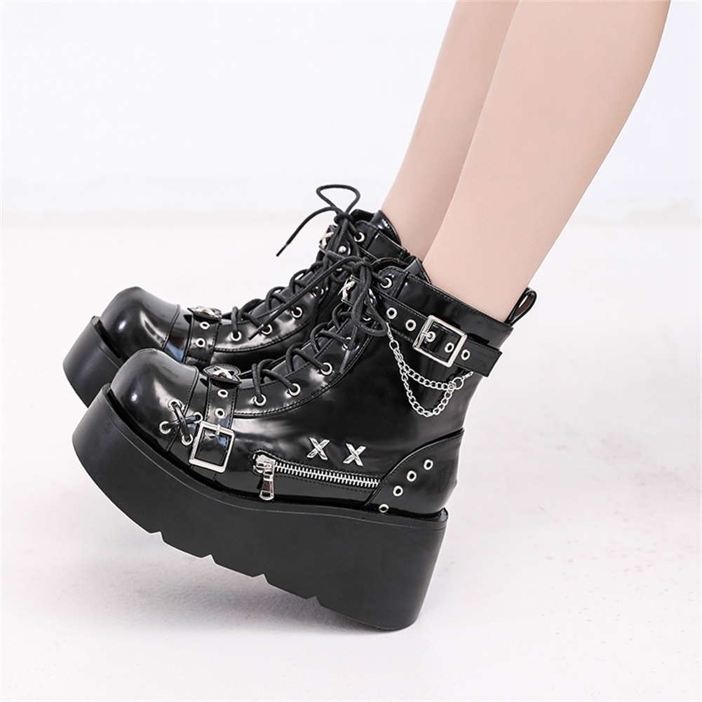 女性の足首の靴,ファッショナブルなバックル,ジッパー,パンク - Girl Fashion Street のレビューと価格